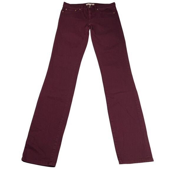 Tory Burch Super Skinny Jean Burgundy Cranberry Stretch Denim Mid Rise Size 27 - Picture 2 of 14